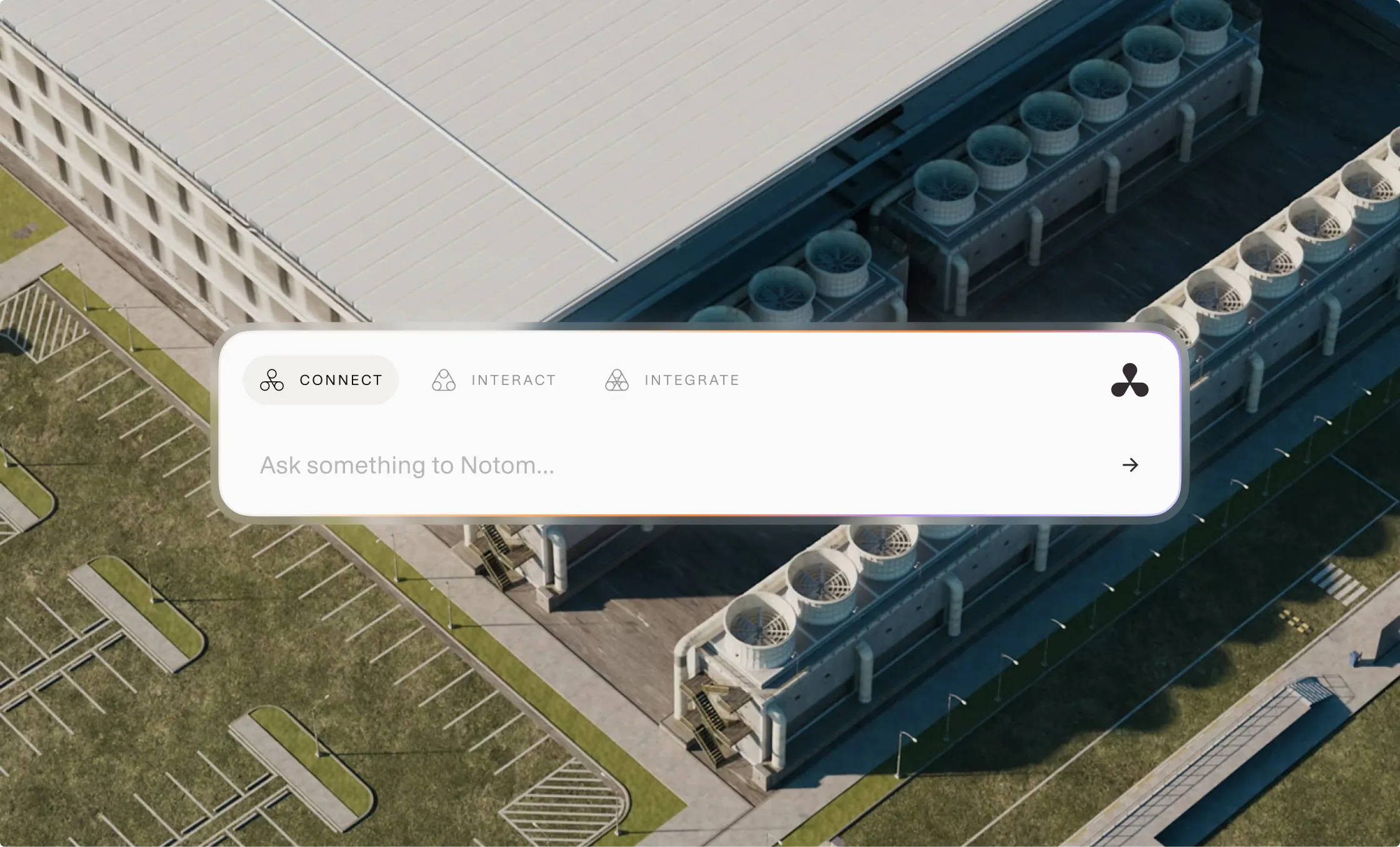 Page d'accueil du site Notom sur une vue aérienne d'une usine