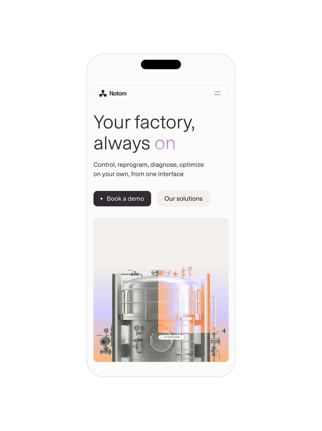 Site Notom sur mobile, page d'accueil