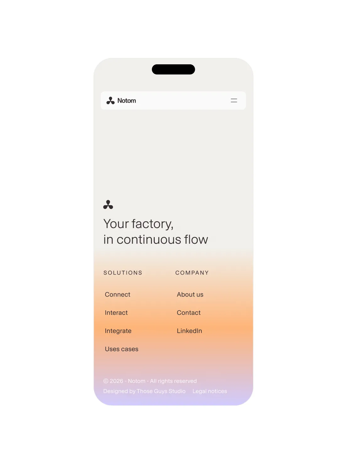 Site Notom sur mobile, pied de page