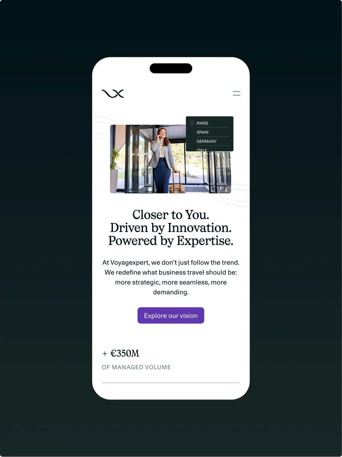 Site Voyagexpert sur mobile, page d'accueil